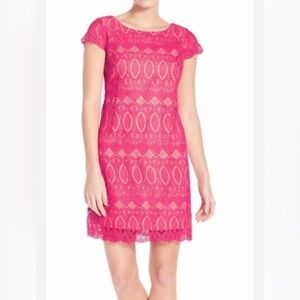 Eliza J Bright Pink Lace Short-Sleeve Shift Dress